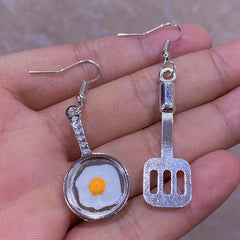 1 Pair Funny Asymmetric Shovel Pan Fried Egg Enamel Drop Earrings Women&#39;s Fashion Aesthetics Jewelry  For Wife&#39;s aretes Gift