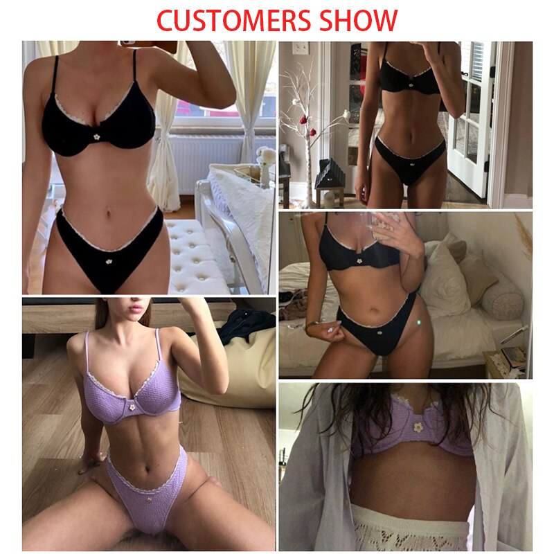 Sexy ruffle ribbed swimwear women Underwired push up bikini set High cut swimsuit 2021 Patchwork bathing suit Swimming Biquini