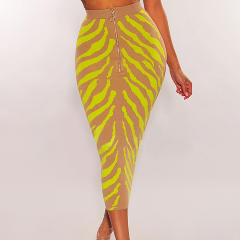 Ocstrade New Arrival 2020 Fashion Long Bandage Skirt Women Lime Zebra Print Bodycon Bandage Skirt Midi Club Party Skirt