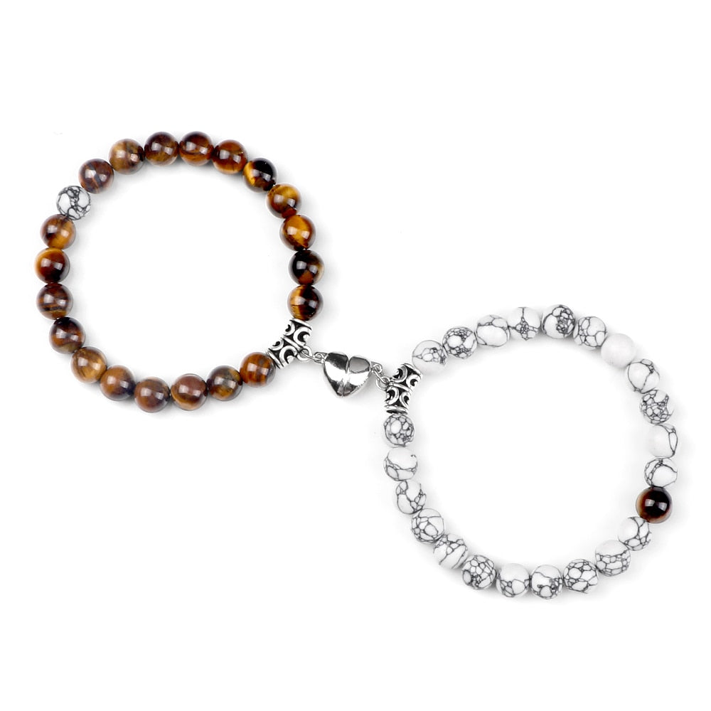 Amora Magnetic Heart Natural Stone Bracelet Set