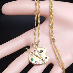 Painting Plate Zircon Copper Stainless Steel Necklaces Art Pigment Palette Choker Necklace Jewelry cadenas mujer NC120S01