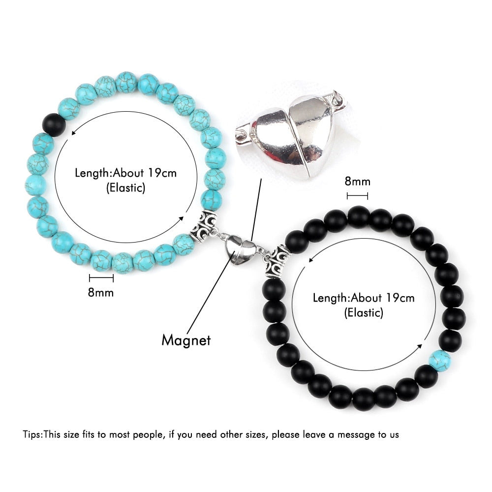Amora Magnetic Heart Natural Stone Bracelet Set