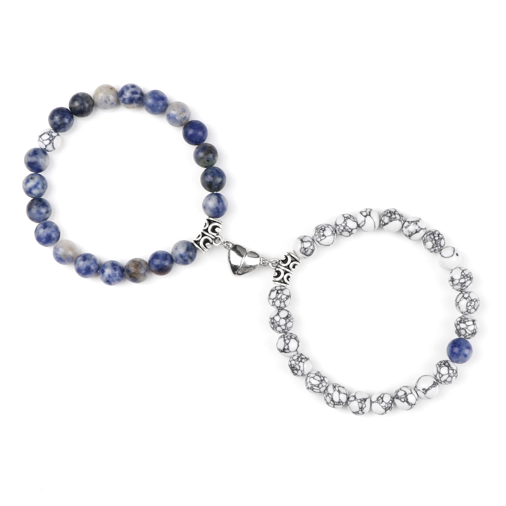 Amora Magnetic Heart Natural Stone Bracelet Set