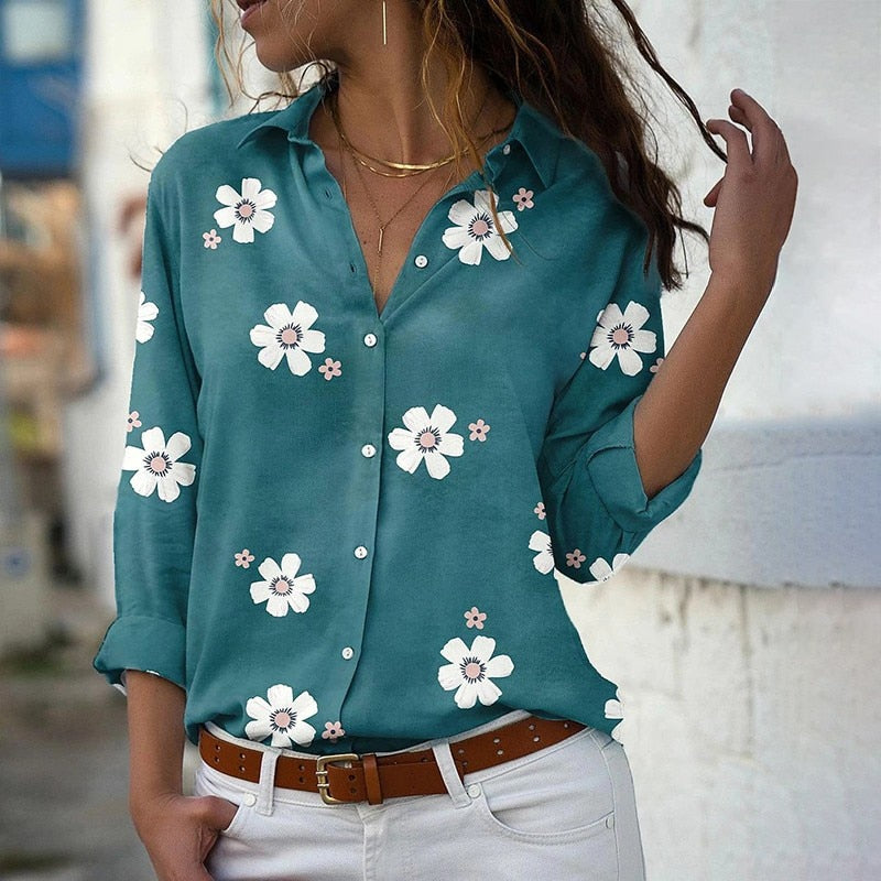 Floral Print Women Shirts And Blouses 2022 Spring Fashion Turn-down Collar Long Sleeve Office Lady Tops Plus Size Casual Blouse