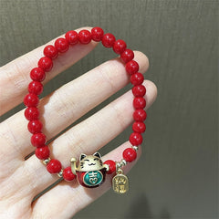 2022 New Lucky Tiger Head Bracelets For Women Girls Red Crystal Beaded Charm Cat Bracelets &amp; Bangles Gifts Wholesale