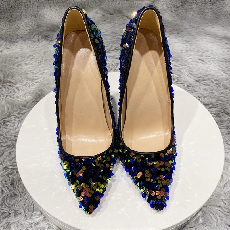 Eulalia Blue Sequin Pointed-Toe Stiletto Pumps