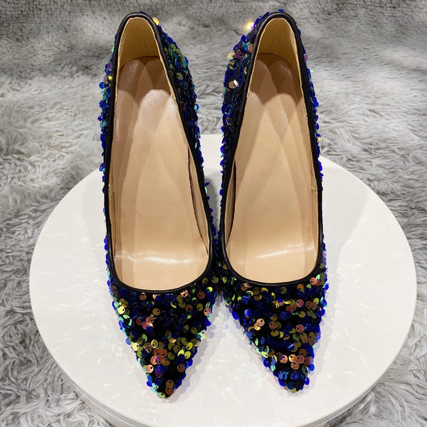Eulalia Blue Sequin Pointed-Toe Stiletto Pumps