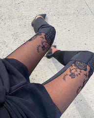 Spring Women Sheer Mesh Lace Embroidery Patch Pants 2022 New Sexy Femme High Waist Skinny Trousers Lady Clothing Clothing traf