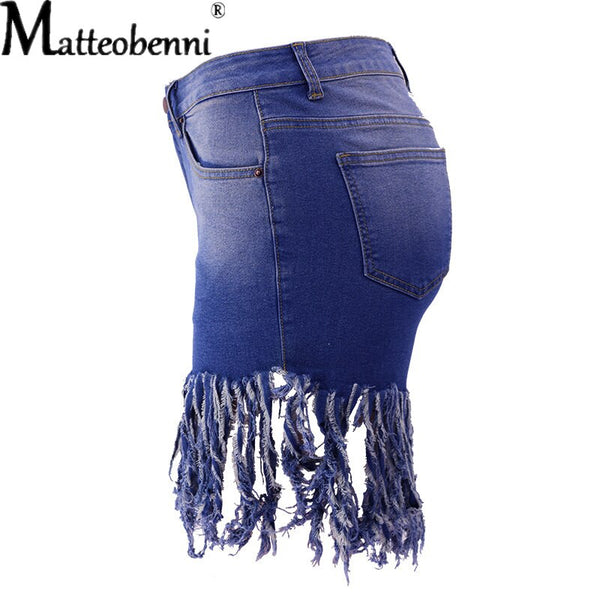 Sierra High-Waist Fringed Denim Shorts Apparel One-piece