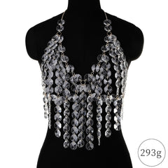 Acrylic Decoration Halter Bra For Women&#39;s Sexy Chest Chain Gothic Backless Body Chain Fashion Nightclub DJ Body Chain Jewelry