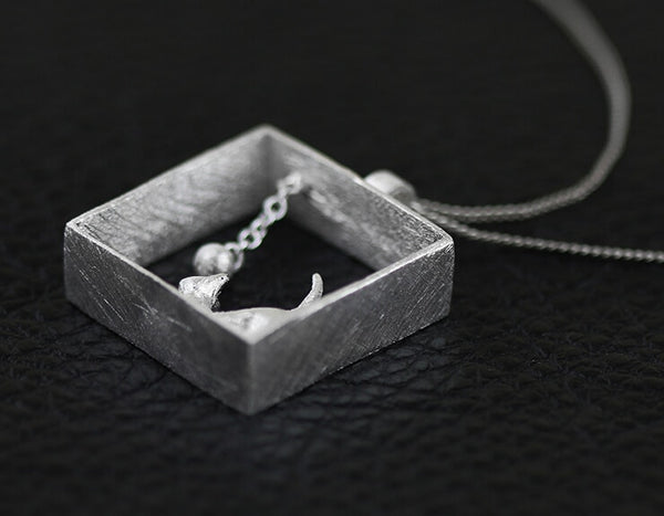 925 Sterling Silver Square  cat Necklaces &amp; Pendants For Women High Quality Sterling-silver-jewelry