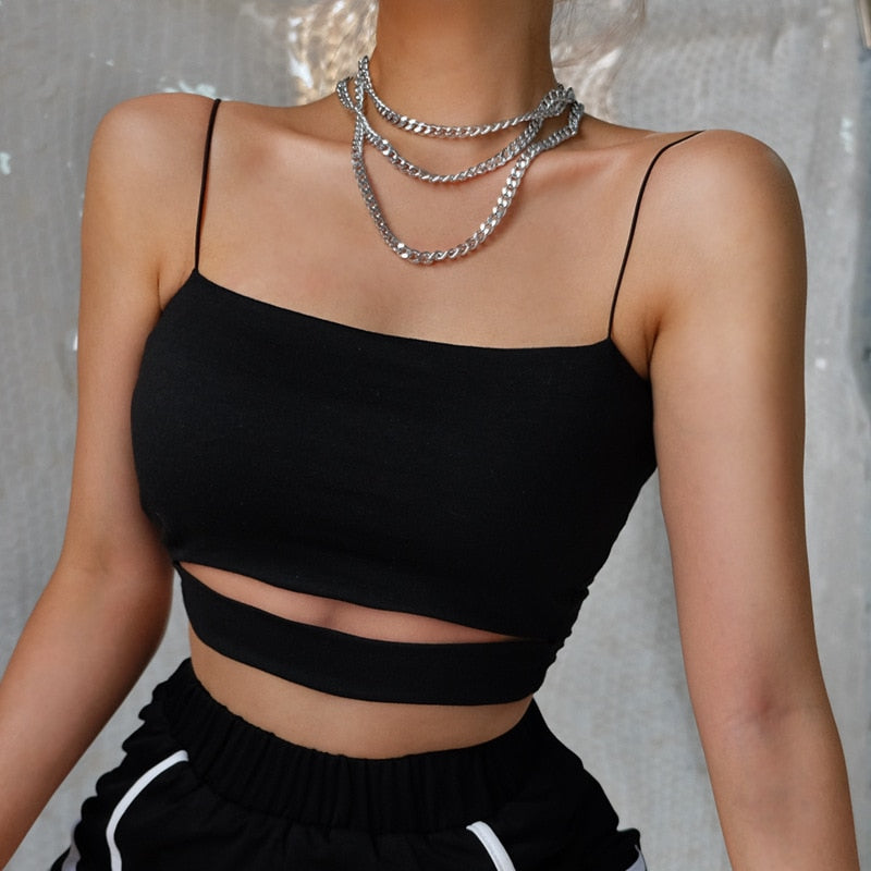 Sienna Noir Cutout Strap Crop Top One-piece