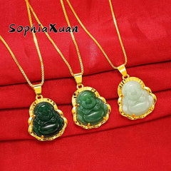 SophiaXuan Buddha Pendant Necklaces Chinese Style Women&#39;s Neck Chain Stone Pendant Big Belly Maitreya Necklace for Women 2021