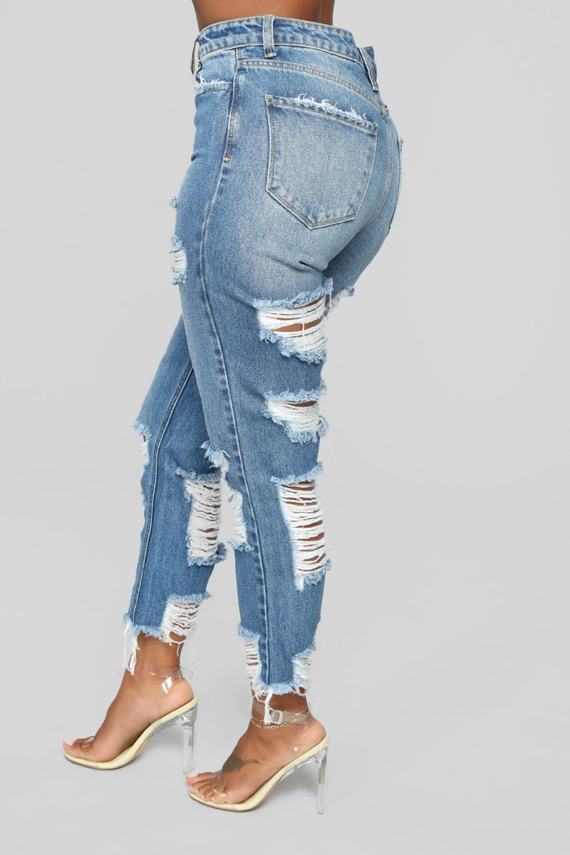 Women High Waisted Jeans Casual Pencil Denim Pants Sexy Hole Ripped Calca Jeans Stretch Push Up Skinny Trousers Boyfriend Jeans