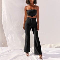 JillPeri Strapless Corset Crop Top and Flare Pants Sets Solid High Waist Women Sexy Outfit Elegant Casual Legging 2 Piece Set