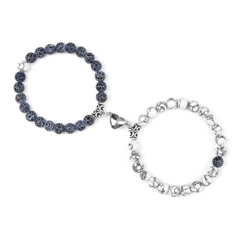 Amora Magnetic Heart Natural Stone Bracelet Set