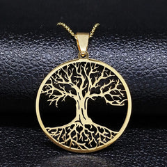 Fashion Tree of Life Silver Color Chain Necklaces for Women Stainless Steel Chain Necklace Jewelry cadenas mujer N42S01