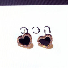 Engagement Enamel Cute Heart Stud Earrings for Women Girls Rose Gold Color Summer jewelry Black Earring Wedding Jewelry  Gifts