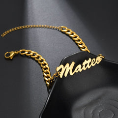 Atoztide Custom Personalized  Name Bracelet  Stainless Steel Charms Handmade Cuban Chain Engraved Handwriting NK Bangle Gift
