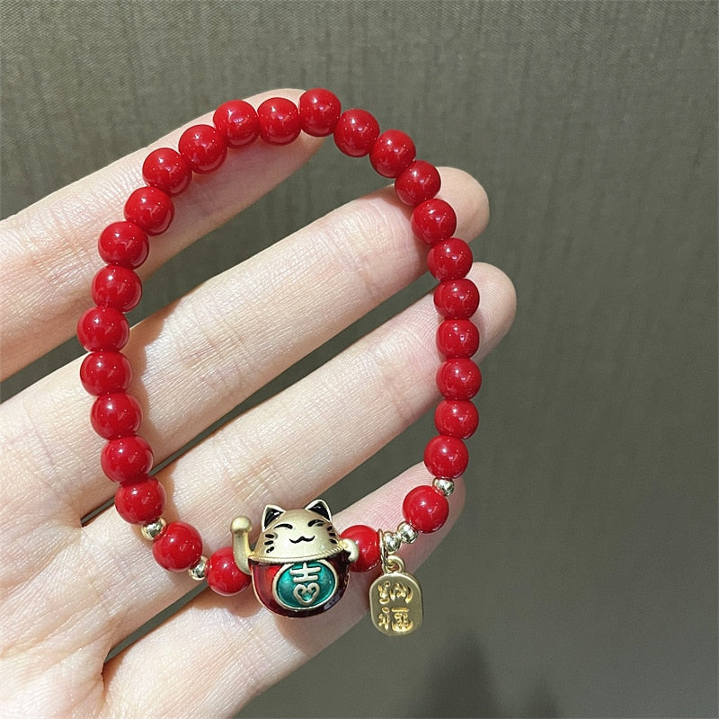 2022 New Lucky Tiger Head Bracelets For Women Girls Red Crystal Beaded Charm Cat Bracelets &amp; Bangles Gifts Wholesale