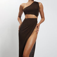 Cryptographic Sleeveless Cut Out Split Maxi Dress