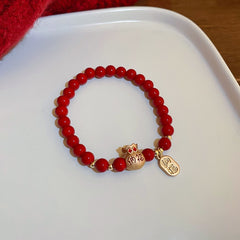 2022 New Lucky Tiger Head Bracelets For Women Girls Red Crystal Beaded Charm Cat Bracelets &amp; Bangles Gifts Wholesale