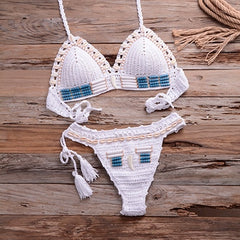 Blue Shell Beaded Bikinis Set Handmade Crochet