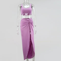 2 Pieces Crop Top And High Waist Long Skirts Set