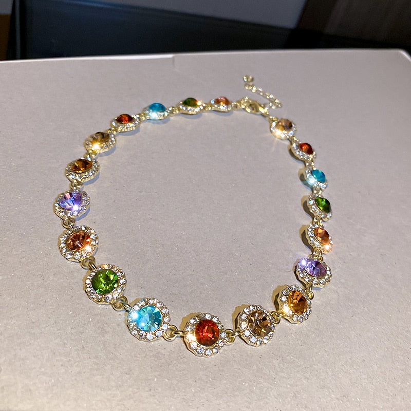 Geometric Colorful Crystal Choker Necklaces Clavicle Chain Necklace