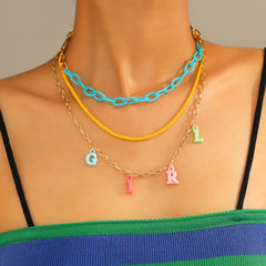 Lost Lady New Fashion Letter Rice Bead Multilayer Ladies Necklace Same Model Birthday Gift Alloy Jewelry Wholesale Direct Sales