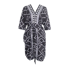 Sexy Black Beach Outing Cover Up Boho Chic DIY Wearing Print Mini Dresses Irregular Geometry Triangle Swimwear Woman Summer