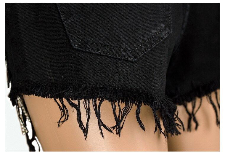 Sexy Fringe Shorts Denim Jeans Women Rhinestone Embellished Female Short Trousers Tassel Summer Clothing Designer Black 2021