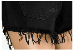 Sexy Fringe Shorts Denim Jeans Women Rhinestone Embellished Female Short Trousers Tassel Summer Clothing Designer Black 2021
