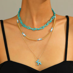 Lost Lady New Fashion Letter Rice Bead Multilayer Ladies Necklace Same Model Birthday Gift Alloy Jewelry Wholesale Direct Sales