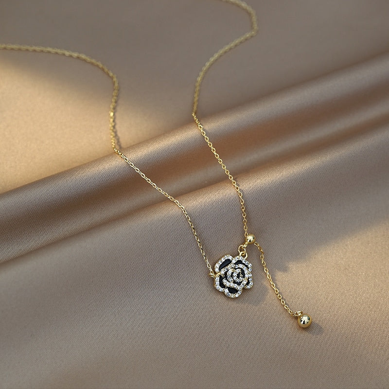 Elegant Black Camellia Necklace