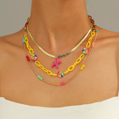 Lost Lady New Fashion Letter Rice Bead Multilayer Ladies Necklace Same Model Birthday Gift Alloy Jewelry Wholesale Direct Sales