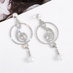 FYUAN Music Symbol Rhinestone Crystal  Drop Earrings for Women Geometric Pearl Earrings Fashion Party Statement Jewelry