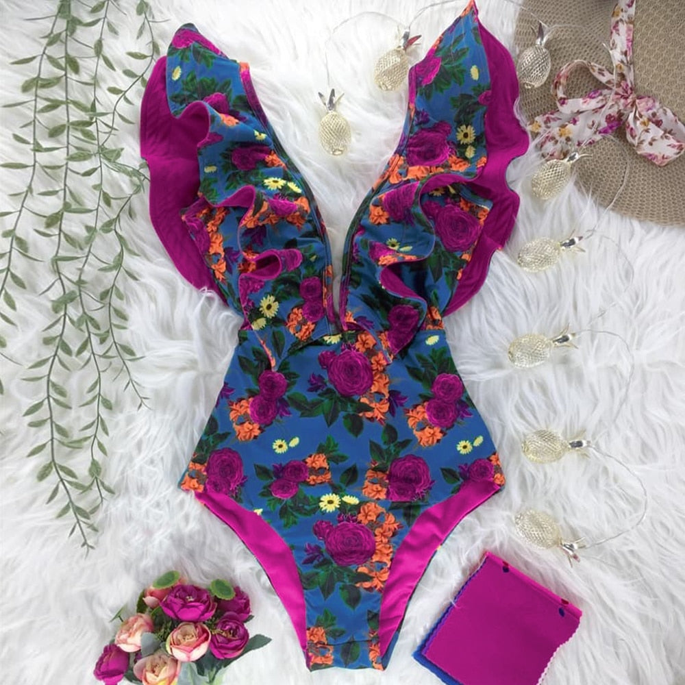 Marbella Ruffle Deep-V Swimsuit One-piece