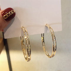 Golden Round Crystal Hoop Earrings Geometric Rhinestones Earrings