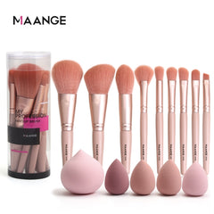 Pro Pink Makeup Brush with Mini Sponge Sets Beauty Make Up Tools Set