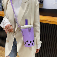 Cute Milk Tea Women&#39;s Shoulder Crossbody Bag Drink Cup Design Ladies Autumn Winter Cartoon Printing Pu Leather Messenger Bags