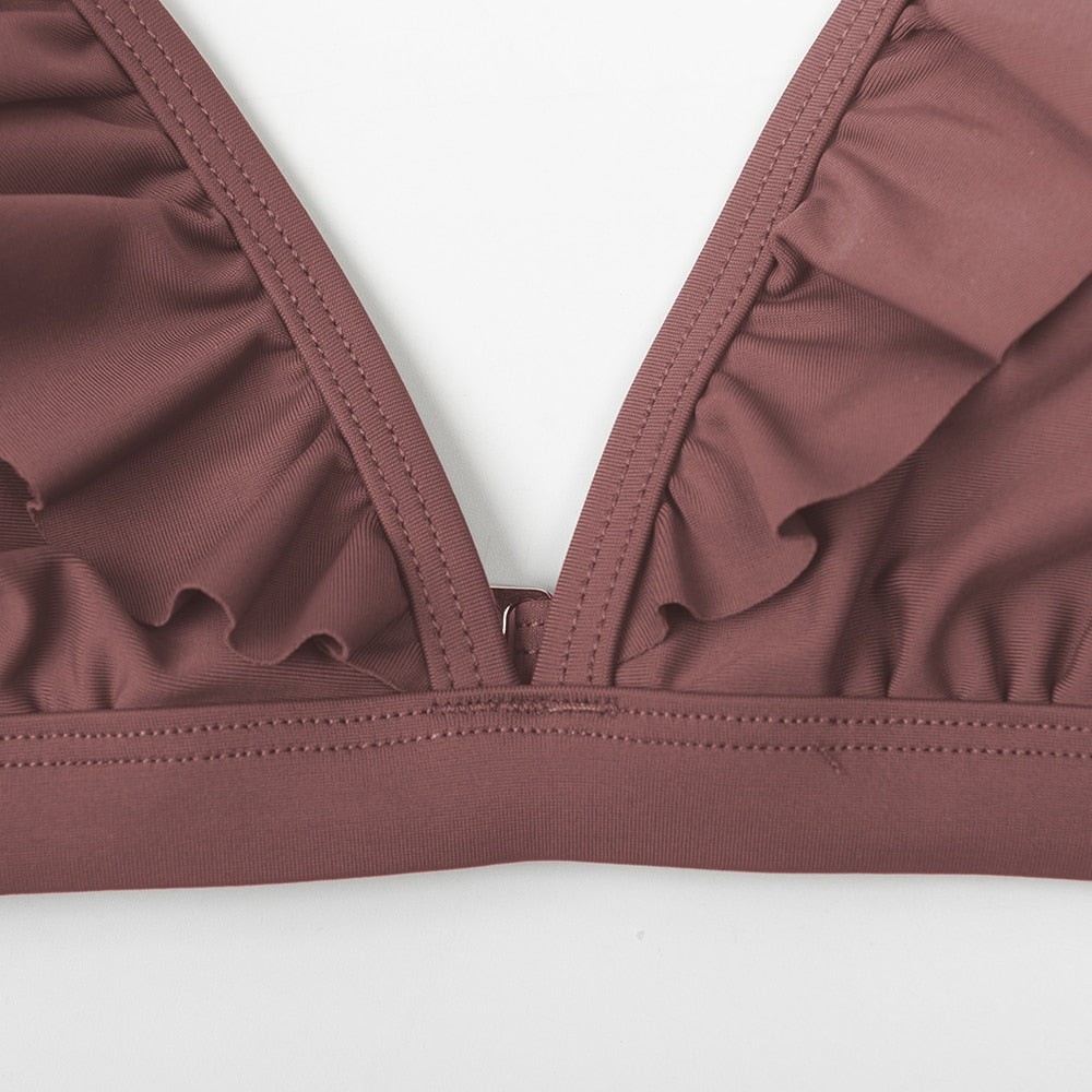 V-neck Ruffled High-waist Bikini Set