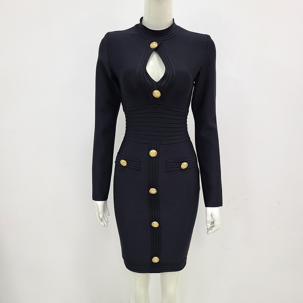 Women Spring Sexy Long Sleeve Key Hole Button White Mini Bodycon Bandage Dress 2021 Elegant Evening Party Dress Vestidos