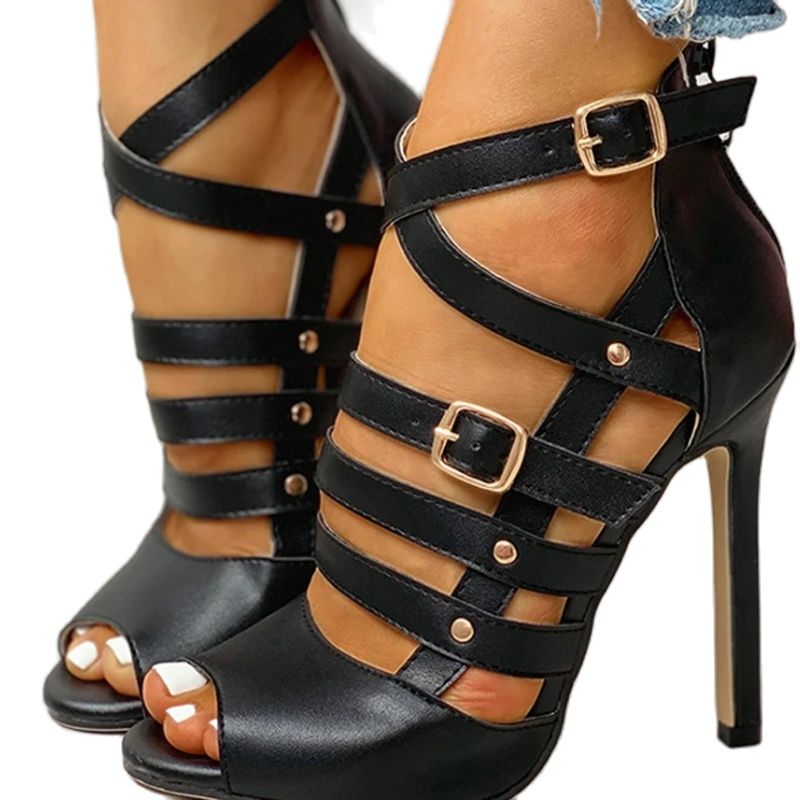 REAVE CAT 2021 Sexy Rome Sandals Narrow Band Cross Ankle Buckle Strap Open Toe 10cm Thin Cover Heel Size 35-43 Black Brown A4358