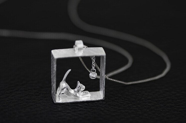925 Sterling Silver Square  cat Necklaces &amp; Pendants For Women High Quality Sterling-silver-jewelry