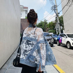 Embroidery Lace Patchwork Denim Jacket