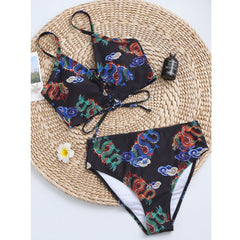 Dragon Print Strapped Push Up Cross Tied bikini