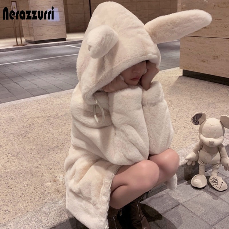 Lumi Rabbit-Ear Faux-Fur Zip Hoodie One-piece