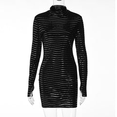 Hawthaw Women Fashion Autumn Winter Long Sleeve Bodycon Party Club Black Sequin Mini Dress 2021 Wholesale Items For Business