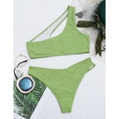 Sexy Hollow Out Bikini 2022 New One Shoulder Swimwear Women Swimsuit Female Two Pieces Bikini Set Solid Bathing Suits Beachwear